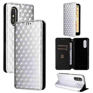 For Fujitsu Rakuraku A401FC Cubic Grid Texture Flip Leather Phone Case(Silver)