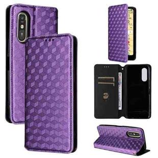 For Fujitsu Rakuraku A401FC Cubic Grid Texture Flip Leather Phone Case(Purple)