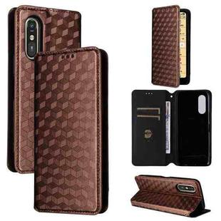 For Fujitsu Rakuraku A401FC Cubic Grid Texture Flip Leather Phone Case(Brown)