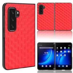 For Microsoft Surface Duo 2 Cubic Grid Texture Leather Back Cover Phone Case(Red)
