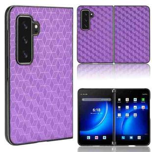For Microsoft Surface Duo 2 Cubic Grid Texture Leather Back Cover Phone Case(Purple)