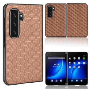 For Microsoft Surface Duo 2 Cubic Grid Texture Leather Back Cover Phone Case(Brown)
