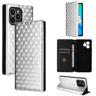 For Fossibot S2 Cubic Grid Texture Flip Leather Phone Case(Silver)
