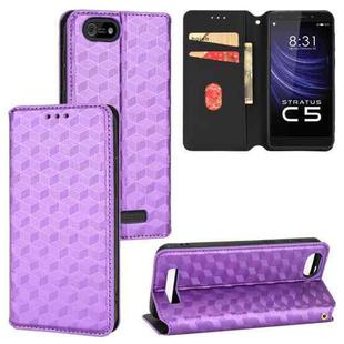 For Cloud Mobile Stratus C5 / Stratus C5 Elite Cubic Grid Texture Flip Leather Phone Case(Purple)