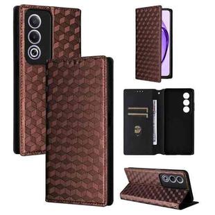 For OPPO A3 Pro 5G Global Cubic Grid Texture Flip Leather Phone Case(Brown)