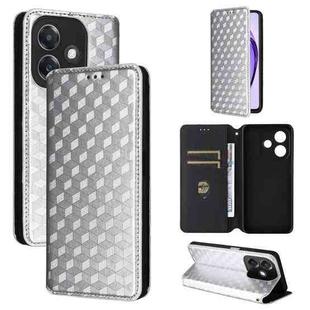 For OPPO A3X 5G Global/ 4G / A3 4G / 5G Cubic Grid Texture Flip Leather Phone Case(Silver)