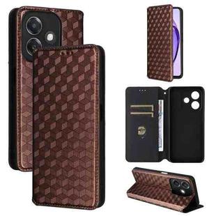 For OPPO A3X 5G Global/ 4G / A3 4G / 5G Cubic Grid Texture Flip Leather Phone Case(Brown)
