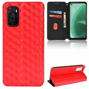 For OPPO A55s 5G Cubic Grid Texture Flip Leather Phone Case(Red)