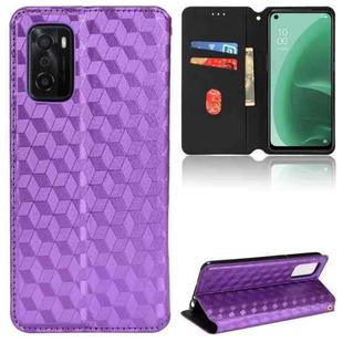 For OPPO A55s 5G Cubic Grid Texture Flip Leather Phone Case(Purple)