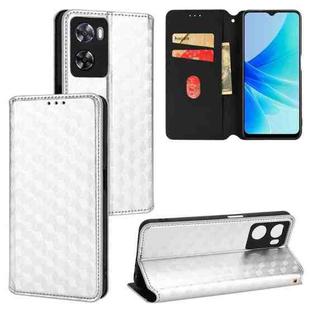 For OPPO A57 4G 2022 / 5G TW Cubic Grid Texture Flip Leather Phone Case(Silver)