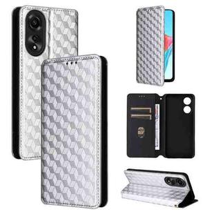 For OPPO A58 4G Cubic Grid Texture Flip Leather Phone Case(Silver)
