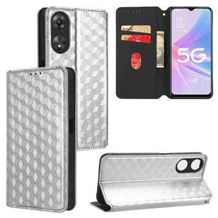 For OPPO A58 5G / A58x / A78 5G Cubic Grid Texture Flip Leather Phone Case(Silver)