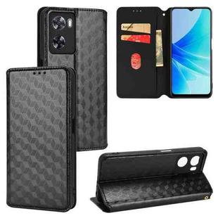 For OPPO A77 4G / A57 4G / A57 5G TW Cubic Grid Texture Flip Leather Phone Case(Black)