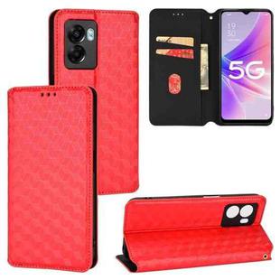 For OPPO A77 5G / A57 5G 2022 Cubic Grid Texture Flip Leather Phone Case(Red)