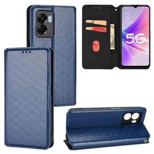 For OPPO A77 5G / A57 5G 2022 Cubic Grid Texture Flip Leather Phone Case(Blue)