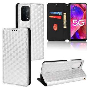 For OPPO A93 5G / A74 5G / A54 5G Cubic Grid Texture Flip Leather Phone Case(Silver)