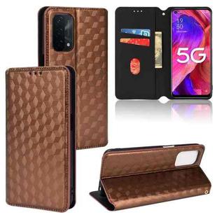 For OPPO A93 5G / A74 5G / A54 5G Cubic Grid Texture Flip Leather Phone Case(Brown)