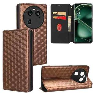 For OPPO Find X6 Cubic Grid Texture Flip Leather Phone Case(Brown)