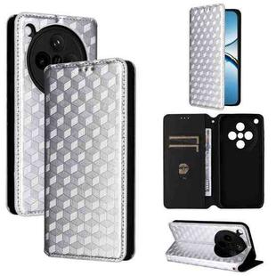 For OPPO Find X8 5G Cubic Grid Texture Flip Leather Phone Case(Silver)