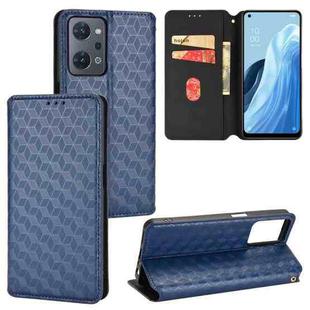 For OPPO Reno7 A Cubic Grid Texture Flip Leather Phone Case(Blue)