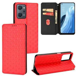 For OPPO Reno9 A Cubic Grid Texture Flip Leather Phone Case(Red)