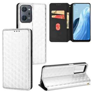 For OPPO Reno9 A Cubic Grid Texture Flip Leather Phone Case(Silver)