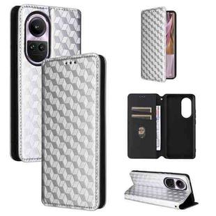 For OPPO Reno10 5G Global Cubic Grid Texture Flip Leather Phone Case(Silver)