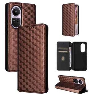 For OPPO Reno10 5G Global Cubic Grid Texture Flip Leather Phone Case(Brown)