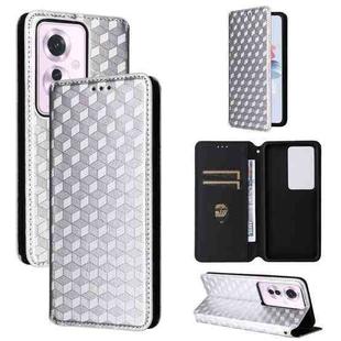 For OPPO Reno11 A JP / PJH110 Cubic Grid Texture Flip Leather Phone Case(Silver)