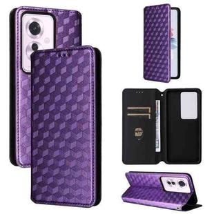 For OPPO Reno11 A JP / PJH110 Cubic Grid Texture Flip Leather Phone Case(Purple)