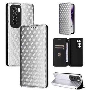 For OPPO Reno12 5G Global Cubic Grid Texture Flip Leather Phone Case(Silver)