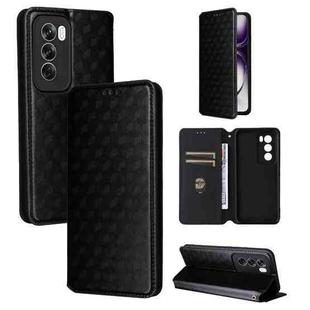For OPPO Reno12 Pro 5G Global Cubic Grid Texture Flip Leather Phone Case(Black)