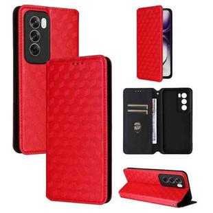 For OPPO Reno12 Pro 5G Global Cubic Grid Texture Flip Leather Phone Case(Red)
