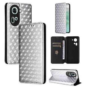 For OPPO Reno11 5G Global Cubic Grid Texture Flip Leather Phone Case(Silver)