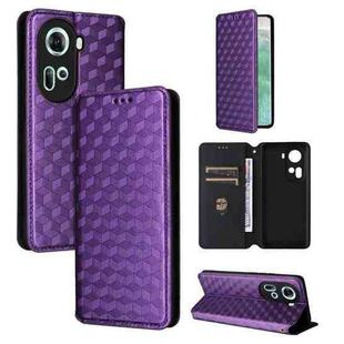 For OPPO Reno11 5G Global Cubic Grid Texture Flip Leather Phone Case(Purple)