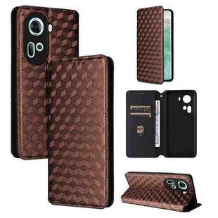 For OPPO Reno11 5G Global Cubic Grid Texture Flip Leather Phone Case(Brown)