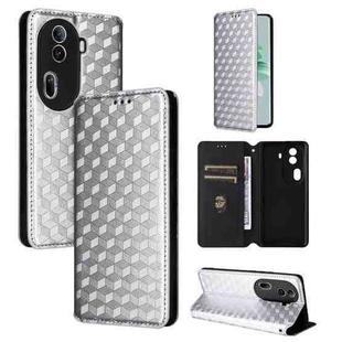 For OPPO Reno11 Pro 5G Global Cubic Grid Texture Flip Leather Phone Case(Silver)