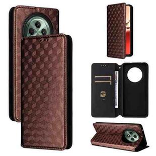 For OPPO Reno12 F 5G Cubic Grid Texture Flip Leather Phone Case(Brown)