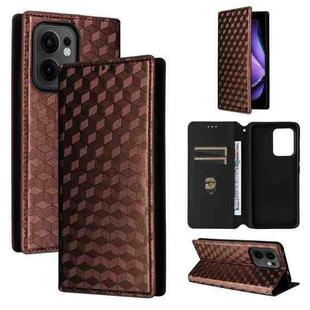 For OPPO Reno13 F 4G / 5G Cubic Grid Texture Flip Leather Phone Case(Brown)