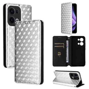 For OPPO Reno13 5G Cubic Grid Texture Flip Leather Phone Case(Silver)