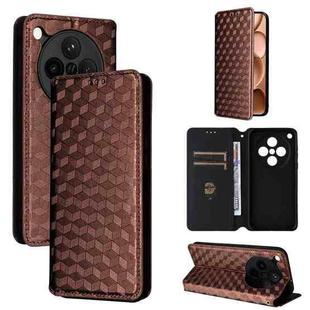For OPPO Find X8s+ 5G Cubic Grid Texture Flip Leather Phone Case(Brown)