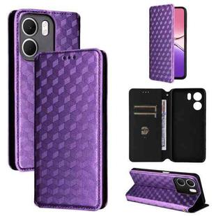 For OPPO A5x 5G / 4G Global Cubic Grid Texture Flip Leather Phone Case(Purple)