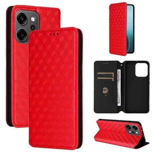 For OPPO Reno14 Global Cubic Grid Texture Flip Leather Phone Case(Red)
