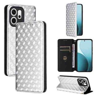 For OPPO Reno14 F 5G Cubic Grid Texture Flip Leather Phone Case(Silver)