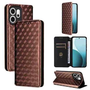 For OPPO Reno14 F 5G Cubic Grid Texture Flip Leather Phone Case(Brown)