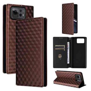For Asus Zenfone 12 Ultra Cubic Grid Texture Flip Leather Phone Case(Brown)