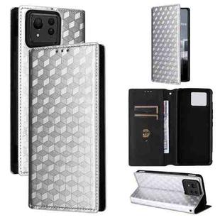 For Asus Zenfone 11 Ultra Cubic Grid Texture Flip Leather Phone Case(Silver)