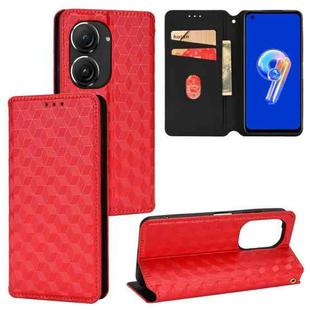 For Asus Zenfone 9 / Zenfone 10 Cubic Grid Texture Flip Leather Phone Case(Red)