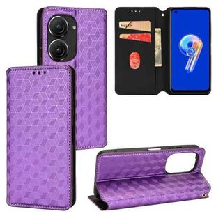 For Asus Zenfone 9 / Zenfone 10 Cubic Grid Texture Flip Leather Phone Case(Purple)