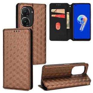 For Asus Zenfone 9 / Zenfone 10 Cubic Grid Texture Flip Leather Phone Case(Brown)